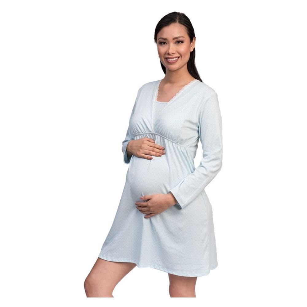 Camisón Maternal postparto algodón Margarita celeste Puntos gris