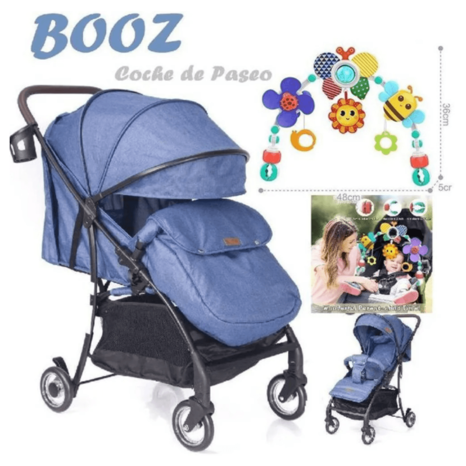 Coche de paseo BOOZ Azul con Aro de juguete 5 en 1