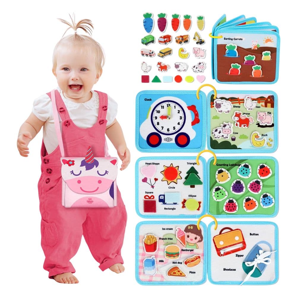 Libro Portatil de actividades Montessori Unicornio