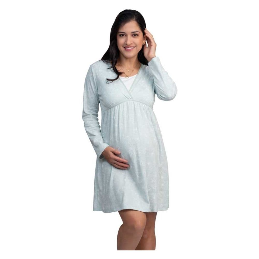 Camisón Maternal postparto algodón Margarita Verde Flores Delineados