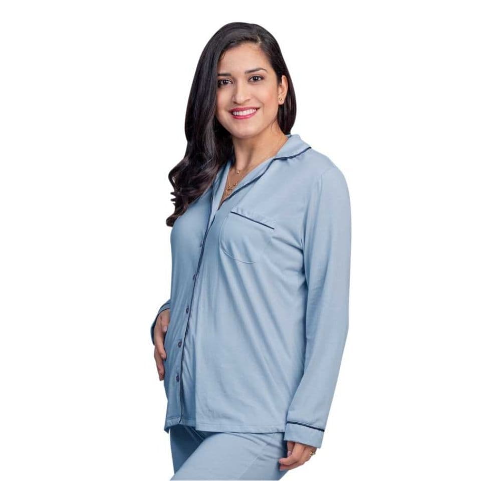 Pijama Lactancia Algodón Paige Celeste Manga Larga